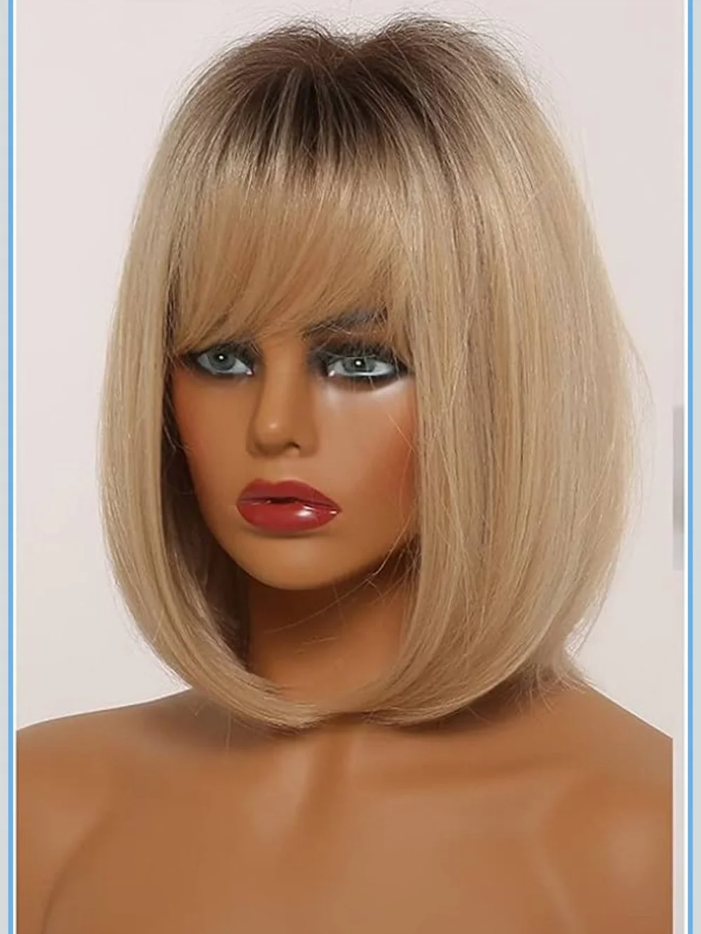 Title: NWT Blonde Bob Wig Dark Roots Side Fringe Bangs